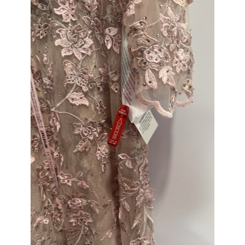 Mac Duggal Rose Pink Floral Applique Long Sleeve Illusion Gown Sz 16 NWT 70224 - Picture 8 of 9